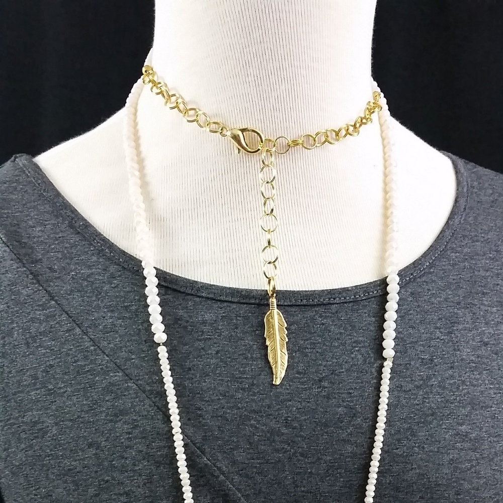 Opalite And Crystal Beads Statement Necklace 28" - image 4